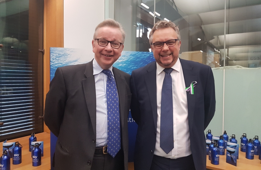 Steve Double with Secretary of State for the Environment Michael Gove at the launch of Plastic Free Parliament