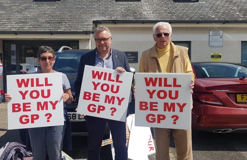 Steve Double MP with campaigners at Mevagissey surgery