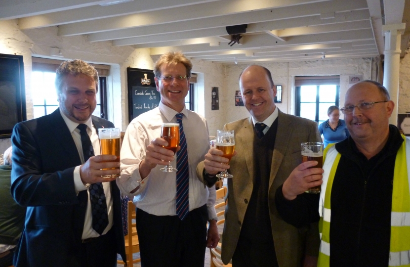 Steve w/ St Austell Brewery MD James Staughton, Ashley Fox and Barry the brewer